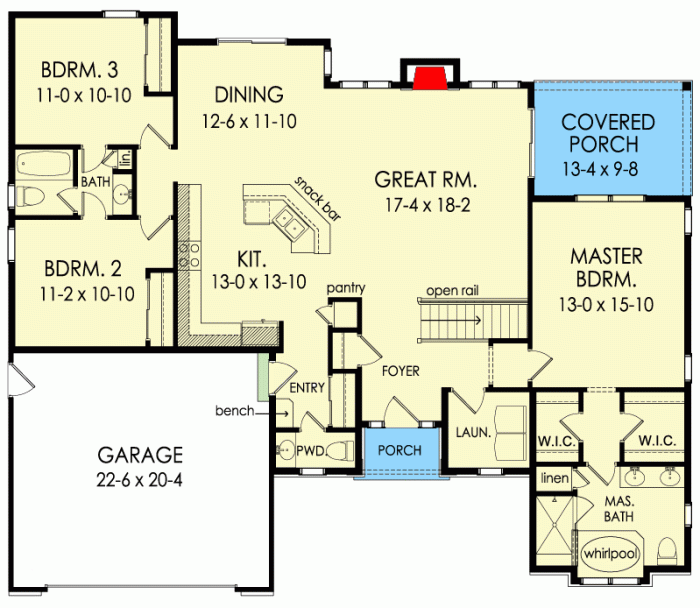 3 bedroom one story house design