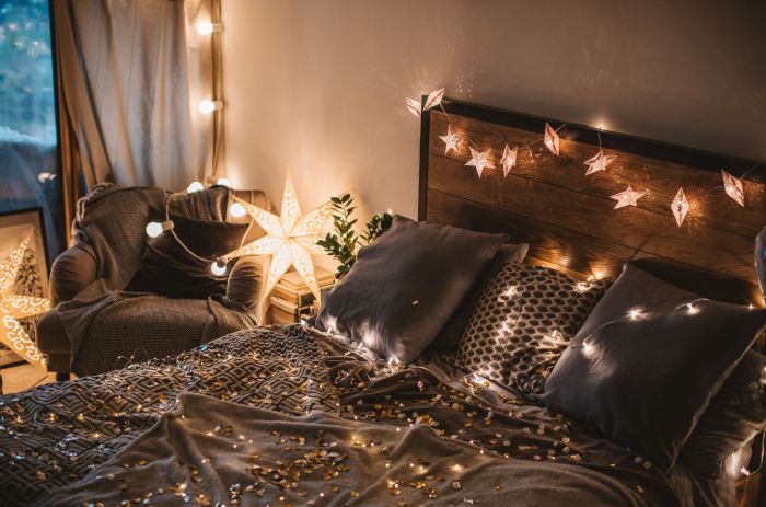 Bedroom design with fairy lights